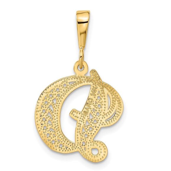 14k Yellow Gold, Maci Collection, LG Filigree Script Initial D Pendant - Picture 3 of 5